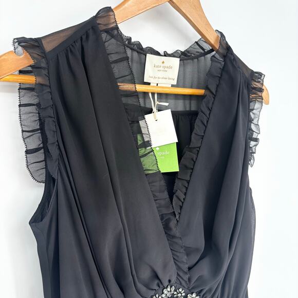 NWT Kate Spade Black Chiffon Embellished Mini Dress Size 6 - Picture 7 of 12